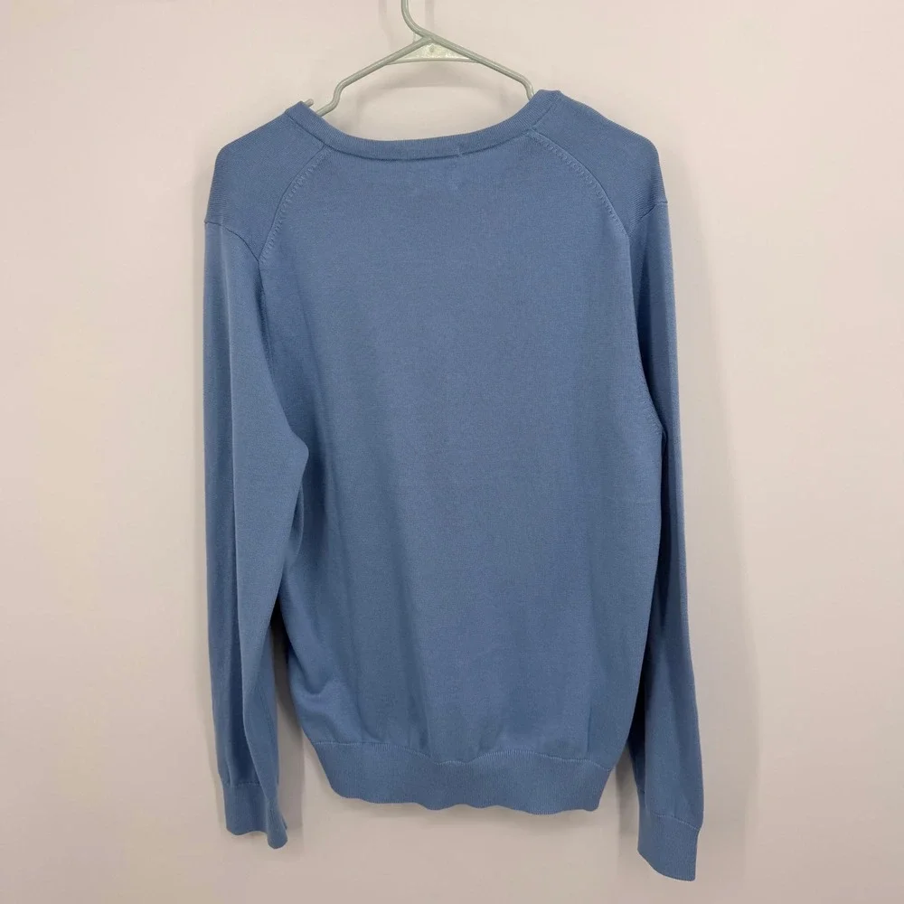 Lands End Shirt‎ Mens Supima Cotton Blue VNeck Coastal Preppy Lightweight M